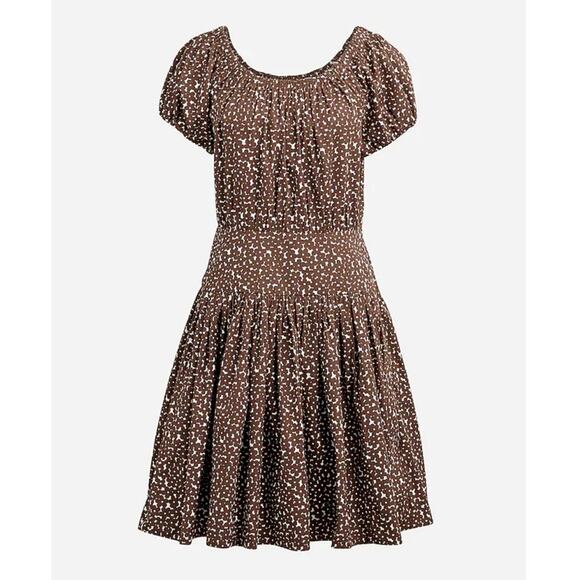 J. Crew Drop Waist Cotton Poplin Mini Dress Womens 8 Brown Floral Pockets Summer - Picture 3 of 11